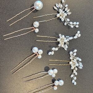 White and Silver Pearl Crystal Hair Accessories